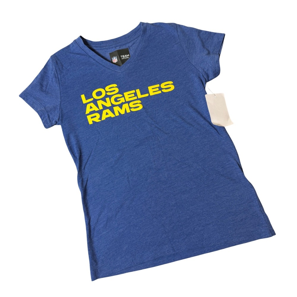 NFL Team Apparel Los Angeles Rams Kids V-Neck Graphic T-Shirt Blue Size 7/8 NEW